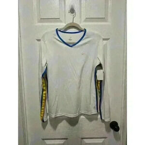 Nike Dri Fit Girls L 12/14 Long Sleeve V Neck Stretch White‎ Athletic Fit